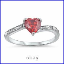Solitaire Prong Set Vivid Red Garnet & White CZ In Pure 10K White Gold Fine Ring