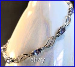 Sparkling Tanzanite + Diamond Tennis Bracelet set in 10K Solid White Gold Chain