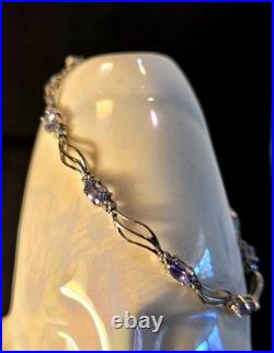 Sparkling Tanzanite + Diamond Tennis Bracelet set in 10K Solid White Gold Chain