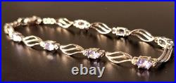 Sparkling Tanzanite + Diamond Tennis Bracelet set in 10K Solid White Gold Chain