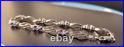Sparkling Tanzanite + Diamond Tennis Bracelet set in 10K Solid White Gold Chain