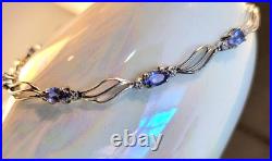 Sparkling Tanzanite + Diamond Tennis Bracelet set in 10K Solid White Gold Chain