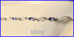 Sparkling Tanzanite + Diamond Tennis Bracelet set in 10K Solid White Gold Chain