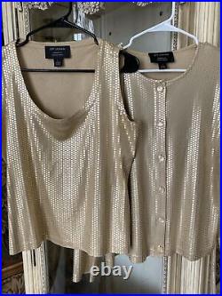 St. John Women's Set Gold Cardigan/Tank Top Set 100% Silk Tank-8, cardigan-10 New