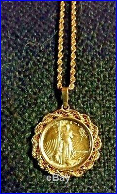 Standing Liberty 1/10 oz pure gold coin in 14 Kt Setting with 24 14 kt Chain