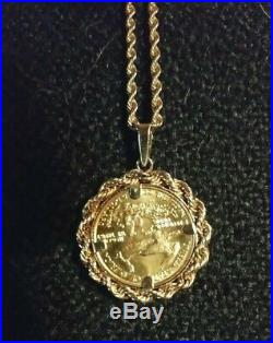 Standing Liberty 1/10 oz pure gold coin in 14 Kt Setting with 24 14 kt Chain