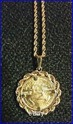 Standing Liberty 1/10 oz pure gold coin in 14 Kt Setting with 24 14 kt Chain