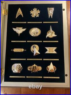 Star Trek Insignia Badges Official Gold Set Franklin Mint. 925 SILVER PERFECT