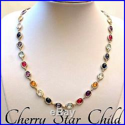Sterling 925 silver faceted stone set long necklace gold pl perfect condition