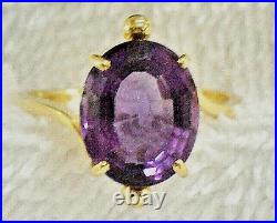 Stunning Large 2x 1/14 Oval Faceted Natural Amethyst Gem Set In Pure Gold Ring
