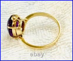 Stunning Large 2x 1/14 Oval Faceted Natural Amethyst Gem Set In Pure Gold Ring