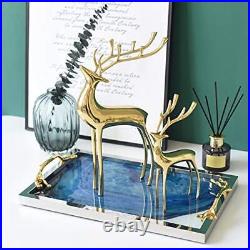Sziqiqi Reindeer Figurine Statues Deluxe Set of 2, Christmas Deer Pure Copper