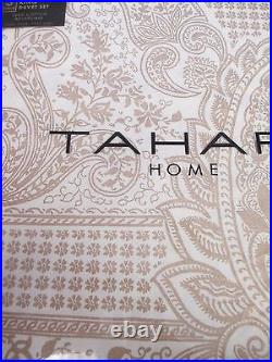 TAHARI Ivory Cream Bronze Gold Metallic Paisley Floral Patchwork Duvet Set- KING