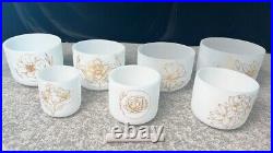 TOPFUND 440 Hz 6-12 Set Of 7 Pure Gold Flower Chakra Crystal Singing Bowl
