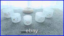 TOPFUND 7-11 inch Set Of 5 Pure Gold Flower Chakra Crystal Singing Bowl