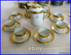 Tea set in Porcelaine of Limoges Thistle gold by Chastagner 8 cups perfect 1955