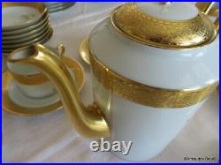 Tea set in Porcelaine of Limoges Thistle gold by Chastagner 8 cups perfect 1955