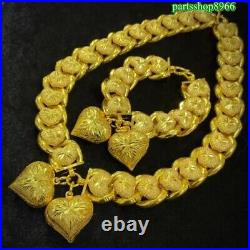 Thai Gold 24k Solid Yellow Chain Pendant Set Gift Necklace 18 Bracelet 6 in