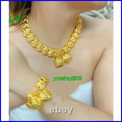 Thai Gold 24k Solid Yellow Chain Pendant Set Gift Necklace 18 Bracelet 6 in