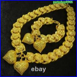 Thai Gold 24k Solid Yellow Chain Pendant Set Gift Necklace 18 Bracelet 6 in