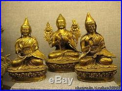 Tibet Buddhism 100% Pure Bronze 24K Gold Three Guru Tsongkhapa Buddha Statue Set