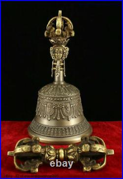 Tibet Buddhism Temple pure Bronze Silver Gilt Buddha Bell Vajra Phurpa FaQi Set