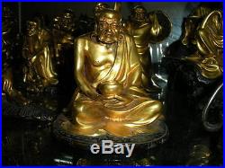 Tibet Pure Bronze 24K Gold Buddhism Custodian eighteen Arhat Monk Buddha Set