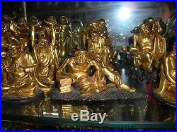 Tibet Pure Bronze 24K Gold Buddhism Custodian eighteen Arhat Monk Buddha Set