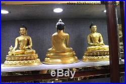 Tibet Pure Bronze 24K Gold Gilt Three Sakyamuni Tathagata Amitabha Buddha Set