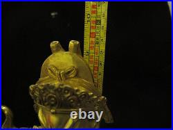 Tibet Pure Purple Bronze 24K Gold Guan Ping Zhou Cang Guan Gong warrior God Set