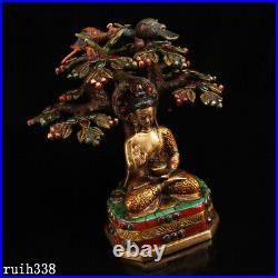 Tibet Pure copper set Gem Color painting Description of gold Sakyamuni statue