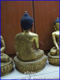 Tibet pure Bronze 24K Gold exquisite Carved Dragon Sakyamuni Buddha Statue SET
