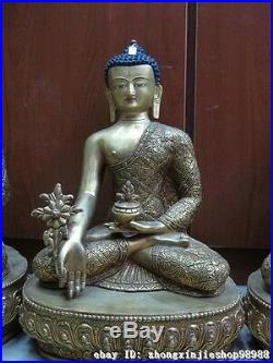 Tibet pure Bronze 24K Gold exquisite Carved Dragon Sakyamuni Buddha Statue SET