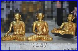 Tibet pure bronze 24k gold Gilt Sakyamuni Tathagata Amitabha 3 Buddha statue Set