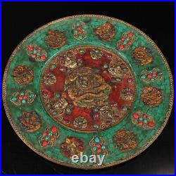 Tibet temple Pure copper set Gem Tracing gold Eight treasures Buddha plate
