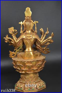 Tibetan Buddhism Pure copper gold set Turbo Thousand hands Guanyin statue