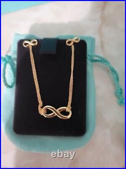 Tiffany & Co Infinity Double Chain + Earring Set 18k Solid Real Gold Authentic