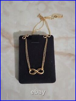 Tiffany & Co Infinity Double Chain + Earring Set 18k Solid Real Gold Authentic