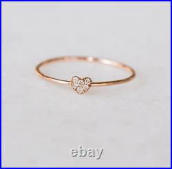 Tiny Pretty Heart In Pure 10K Rose Gold With Pave Set White Moissanite Fine Ring