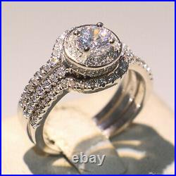 Trio Set Bezel Fine Perfect Engagement Wedding Ring 2.2Ct Diamond 14K White Gold