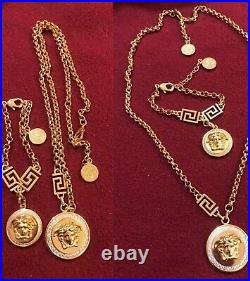 VERSACE NECKLACE AND BRACELET SET MEDUSA RHINESTONE GOLD TONE Perfect set