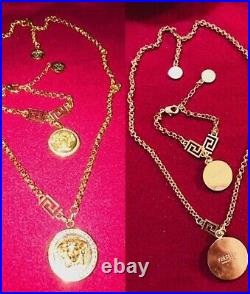 VERSACE NECKLACE AND BRACELET SET MEDUSA RHINESTONE GOLD TONE Perfect set