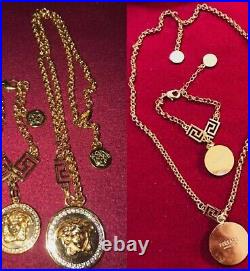 VERSACE NECKLACE AND BRACELET SET MEDUSA RHINESTONE GOLD TONE Perfect set