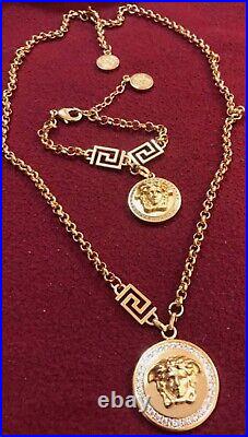 VERSACE NECKLACE AND BRACELET SET MEDUSA RHINESTONE GOLD TONE Perfect set