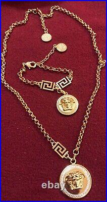 VERSACE NECKLACE AND BRACELET SET MEDUSA RHINESTONE GOLD TONE Perfect set