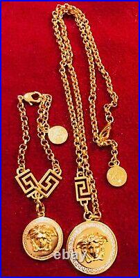 VERSACE NECKLACE AND BRACELET SET MEDUSA RHINESTONE GOLD TONE Perfect set