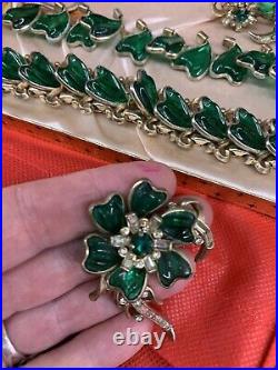 VINTAGE 1950's EMERALD GREEN JEWELRY SET PRINCESS 24 K Gold Plated