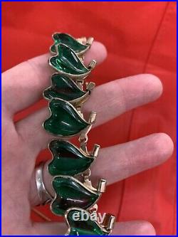 VINTAGE 1950's EMERALD GREEN JEWELRY SET PRINCESS 24 K Gold Plated