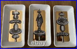 VINTAGE PIERO FORNASETTI GOLD SET OF 6 APPETISER DISHES 1960s RARE & PERFECT