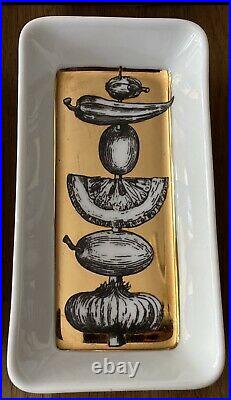 VINTAGE PIERO FORNASETTI GOLD SET OF 6 APPETISER DISHES 1960s RARE & PERFECT